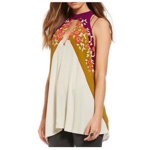 Free People Floral Groovy High Neck Tunic Tank Top